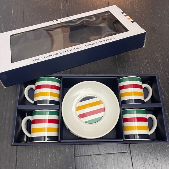 NEW RARE Hudson's Bay Company 8pc Expresso Cup Set with Iconic Stripes HBC - Picture 1 of 3